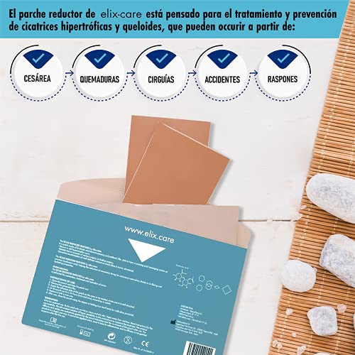 Parches para Cicatrices con Ácido Hialurónico elix·care [4 Apósitos Grandes y Recortables 20x10 cm] - Cicatrices y queloides de cirugía: Cesárea, Estéticas, Pecho 6 meses de tratamiento