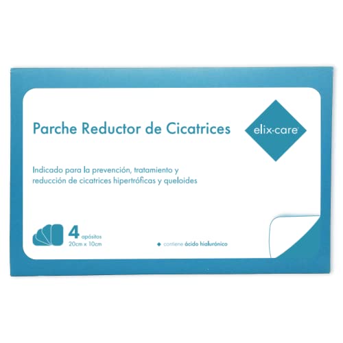 Parches para Cicatrices con Ácido Hialurónico elix·care [4 Apósitos Grandes y Recortables 20x10 cm] - Cicatrices y queloides de cirugía: Cesárea, Estéticas, Pecho 6 meses de tratamiento