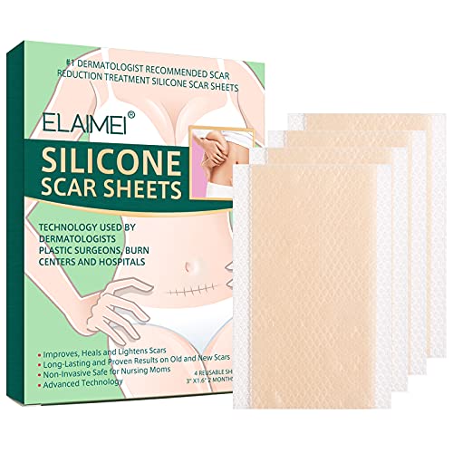 Parches para Cicatrices, Hojas de Cicatriz de Silicona, Sábanas de Cicatriz, Reutilizables Hojas de tratamiento de cicatrices de acné, Quemaduras, Acné, Cicatrices quirúrgicas de cesárea,4pcs