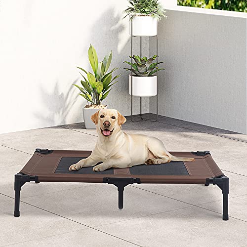 Pawhut Cama Elevada para Perros Cama de Mascotas con Malla Transpirable y Tela Oxford para Exterior Interior Aire Libre Jardín Terraza 91,5x76,2x18 cm Marrón