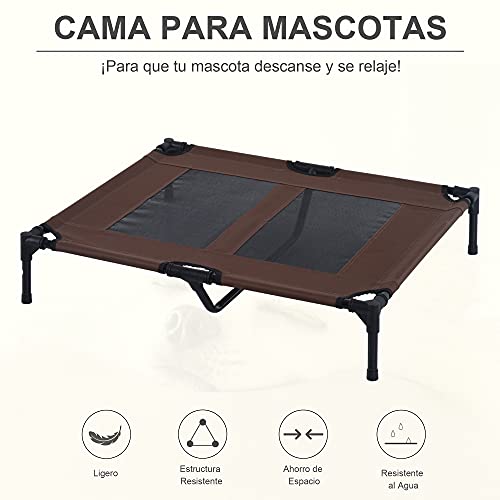 Pawhut Cama Elevada para Perros Cama de Mascotas con Malla Transpirable y Tela Oxford para Exterior Interior Aire Libre Jardín Terraza 91,5x76,2x18 cm Marrón