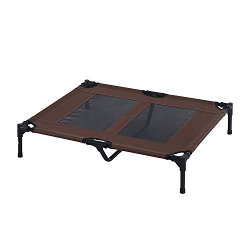 Pawhut Cama Elevada para Perros Cama de Mascotas con Malla Transpirable y Tela Oxford para Exterior Interior Aire Libre Jardín Terraza 91,5x76,2x18 cm Marrón