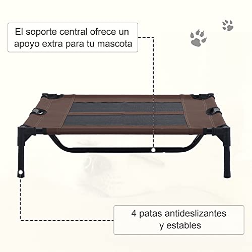 Pawhut Cama Elevada para Perros Cama de Mascotas con Malla Transpirable y Tela Oxford para Exterior Interior Aire Libre Jardín Terraza 91,5x76,2x18 cm Marrón