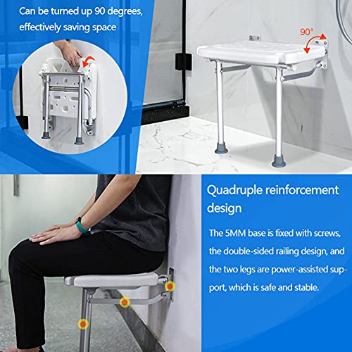 PEALOV Asiento De Ducha Montado En La Pared,Asiento Plegable con Patas Abatibles,Taburete De BañO De Aleación De Aluminio para Bañarse,Silla De Ducha Antideslizante para Ancianos,Discapacitados