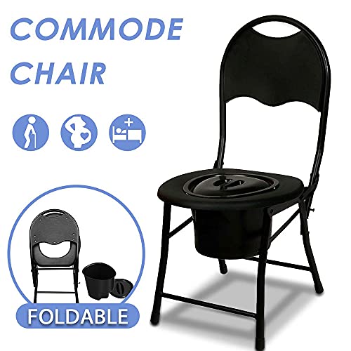 PEALOV Silla Con Wc Para Personas Mayores,Silla De Inodoro Portátil Para Camping Con Respaldo,Orinal Portátil Plegable Ligero Para Adultos,Silla Con WC O Inodoro Para Discapacitados,Asiento Ergonómico