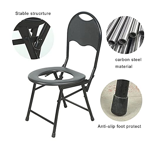 PEALOV Silla Con Wc Para Personas Mayores,Silla De Inodoro Portátil Para Camping Con Respaldo,Orinal Portátil Plegable Ligero Para Adultos,Silla Con WC O Inodoro Para Discapacitados,Asiento Ergonómico