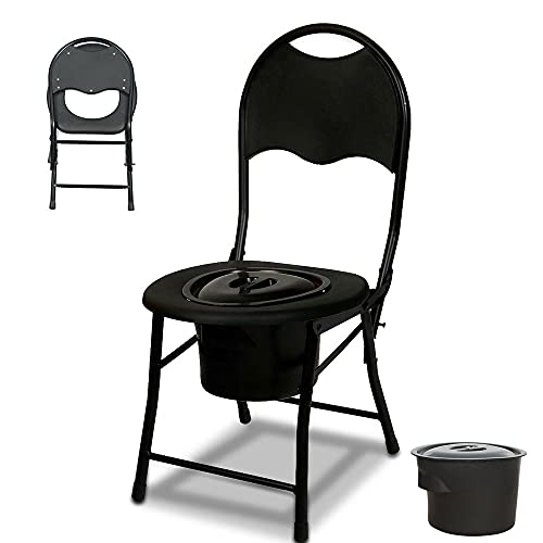 PEALOV Silla Con Wc Para Personas Mayores,Silla De Inodoro Portátil Para Camping Con Respaldo,Orinal Portátil Plegable Ligero Para Adultos,Silla Con WC O Inodoro Para Discapacitados,Asiento Ergonómico