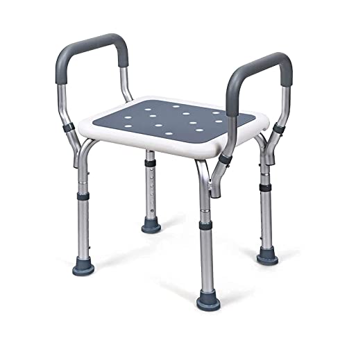 PEALOV Silla De Ducha con Reposabrazos,Silla De Ducha Ajustable con Reposabrazos, Carga MáXima 150 Kg Silla De BañO Antideslizante para Discapacitados Y Personas Mayores