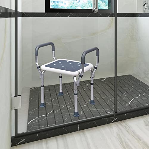 PEALOV Silla De Ducha con Reposabrazos,Silla De Ducha Ajustable con Reposabrazos, Carga MáXima 150 Kg Silla De BañO Antideslizante para Discapacitados Y Personas Mayores