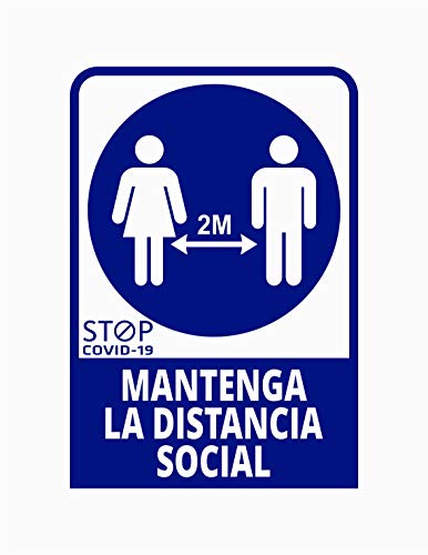 Pegatina COVID, Mantenga la Distancia social 2m, Prevención COVID-19, diseñado para empresas, como medida de protección contra el Coronavirus - Cartel prevención de 13 x 19cm (Azul Oscuro)