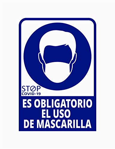 Pegatina COVID, Uso obligatorio de mascarilla, Prevención COVID-19, diseñado para empresas, como medida de protección contra el Coronavirus - Cartel prevención de 13 x 19cm. (Azul Oscuro)