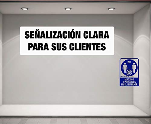 Pegatina Máximo 2 personas en el interior, 19.5 x 29cm, Prevención COVID-19, diseñado para empresas, como medida de protección contra el Coronavirus - Cartel prevención (Azul Oscuro)