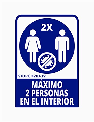 Pegatina Máximo 2 personas en el interior, 19.5 x 29cm, Prevención COVID-19, diseñado para empresas, como medida de protección contra el Coronavirus - Cartel prevención (Azul Oscuro)