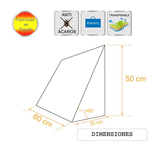 PEKITAS Cojín Lectura Cama Sofá Sujeción Espalda 60x30x50 cm Fabricado en España