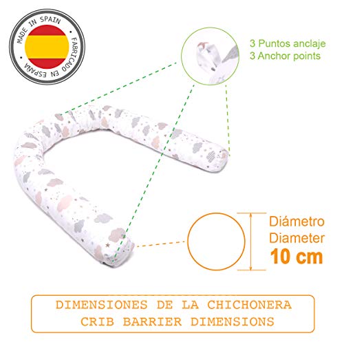 PEKITAS Protector Cuna Chichonera Tubular Cama Bebé Cojín Parachoques Torre 130cm Ancho 10cm