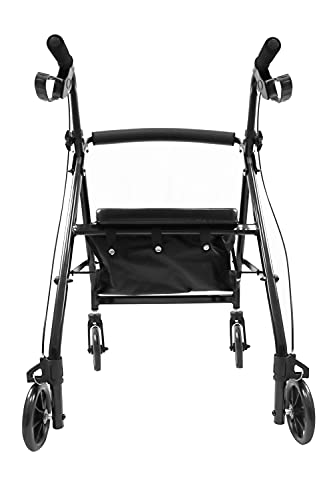 PEPE - Andador para Ancianos Plegable, Andadores para Ancianos, Andadores Adultos 4 Ruedas, Andadores para Ancianos con Asiento y Cesta, Andador Ancianos de Aluminio Altura Regulable, Negro.