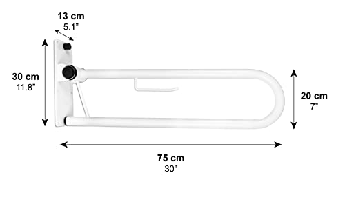PEPE - Barra Abatible Baño, Asidero Baño, Barra de Apoyo para Inodoro, Barra Abatible Baño Minusválido, Barandilla Baño con Portarrollos, Asidero Seguridad Baño, Barra Sujección Baño Pared, Blanca