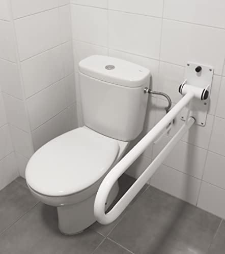 PEPE - Barra Abatible Baño, Asidero Baño, Barra de Apoyo para Inodoro, Barra Abatible Baño Minusválido, Barandilla Baño con Portarrollos, Asidero Seguridad Baño, Barra Sujección Baño Pared, Blanca