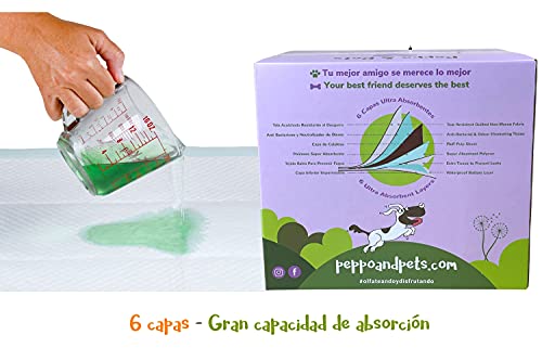 Peppo and Pets -100 empapadores para Entrenar Cachorros - empapadores para Perros - 6 Capas - Súper absorbentes- 60 cm x 60 cm- Secado rápido