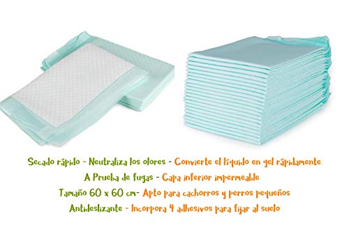 Peppo and Pets -100 empapadores para Entrenar Cachorros - empapadores para Perros - 6 Capas - Súper absorbentes- 60 cm x 60 cm- Secado rápido