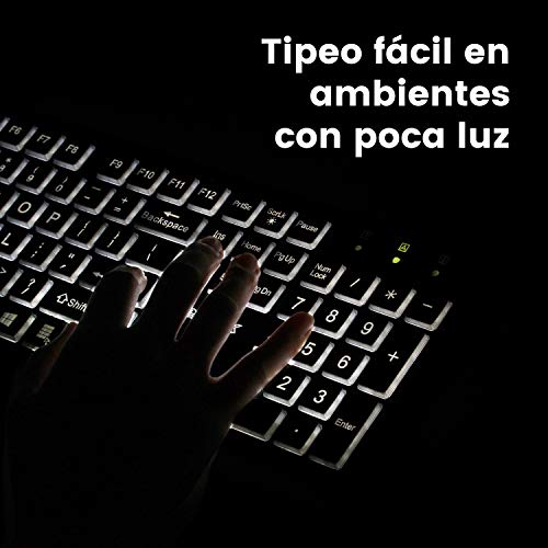 Perixx PERIBOARD 317ES, Teclado estándar con retroiluminación, Letras Impresas en Grande, QWERTY Español, Negro