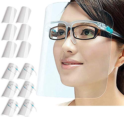 PETHREE Pantalla Protección Facial Transparente para Adultos y Niños, Visera Protectora Face_Shield_Visor(con 12 Viseras reemplazables y 6 monturas de Gafas Reutilizables)