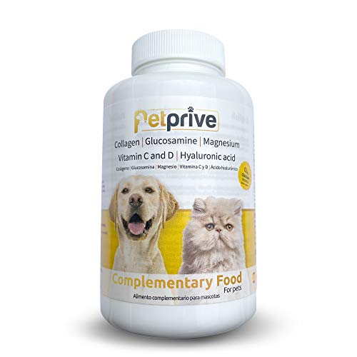 Petprive Suplemento Natural Antiinflamatorio Condoprotector para Perros y Gatos con Colágeno Hidrolizado, Glucosamina, Ácido Hialurónico, Magnesio, Vitamina C y D y Garra del Diablo