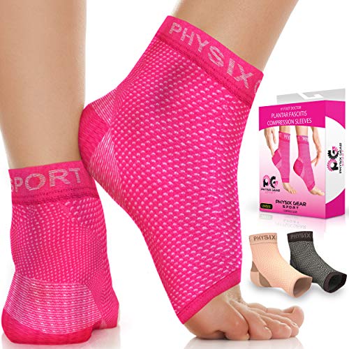 Physix Gear Sport Calcetines fascitis plantar, las mejores medias compresión hombre y mujer para aliviar el dolor de pies, calcetines compresión para mejorar la circulación, 1 par, L/XL, rosa