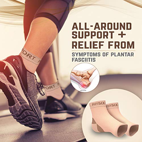 Physix Gear Sport Calcetines fascitis plantar, las mejores medias compresión hombre y mujer para aliviar el dolor de pies, calcetines compresión para mejorar la circulación, 1 par, L/XL, rosa