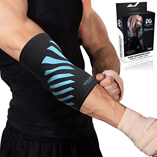 Physix Gear Sport Coderas deportivas de neopreno, las mejores coderas epicondilitis para hombre y mujer, coderas para tendinitis, codo golfista y codo tenista, Soltero, XL, azul/negro