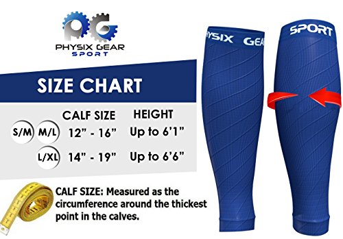 Physix Gear Sport Medias compresión hombre y mujer, las mejores pantorrilleras running para mejorar la circulación, perneras ciclismo para recuperar los músculos, 1 par, L/XL, azul