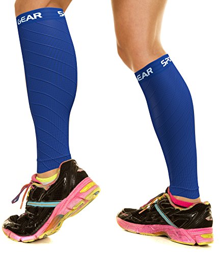 Physix Gear Sport Medias compresión hombre y mujer, las mejores pantorrilleras running para mejorar la circulación, perneras ciclismo para recuperar los músculos, 1 par, L/XL, azul