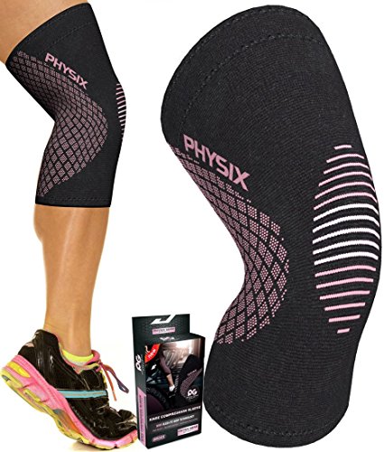 Physix Gear Sport Rodillera deportiva, las mejores rodilleras HIIT mujer y hombre antideslizantes, rodilleras deportivas cómodas y fáciles de poner, rodillera de compresión, 1 ud, L, negro/rosa