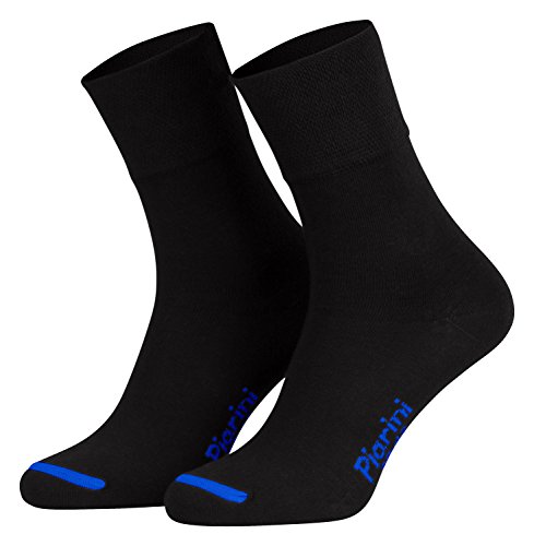 Piarini - 8 pares de calcetines unisex - Sin elástico - Caña cómoda - Negro con puntera de color - 43-46