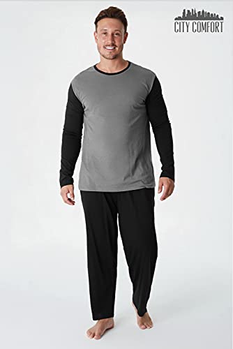 Pijama Hombre Invierno Sudadera Gimnasio 100% Algodón Mangas Largas Set Suave Cómodo Ropa de Dormir (Bota Pierna Corte Gris Carbón, M)