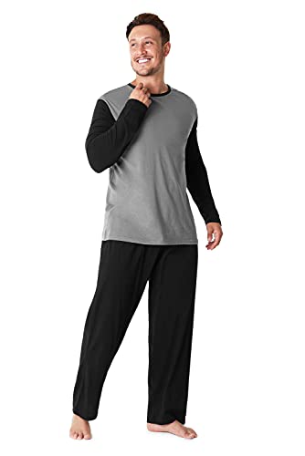 Pijama Hombre Invierno Sudadera Gimnasio 100% Algodón Mangas Largas Set Suave Cómodo Ropa de Dormir (Bota Pierna Corte Gris Carbón, M)