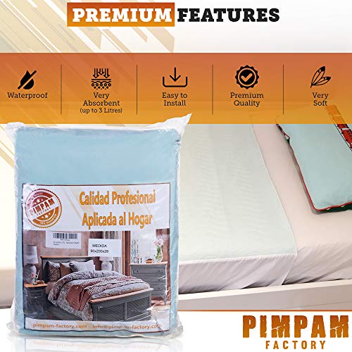 PimPam Factory - Empapador Protector para Cama | Fabricado en España | 160x85 | con Alas para Adultos | Salva Camas Impermeable y Reutilizable | Super Absorbente, Lavable | 4 Capas