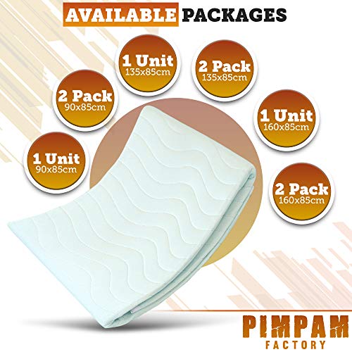 PimPam Factory - Empapador Protector para Cama | Fabricado en España | 160x85 | con Alas para Adultos | Salva Camas Impermeable y Reutilizable | Super Absorbente, Lavable | 4 Capas