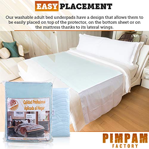 PimPam Factory - Empapador Protector para Cama | Fabricado en España | 160x85 | con Alas para Adultos | Salva Camas Impermeable y Reutilizable | Super Absorbente, Lavable | 4 Capas