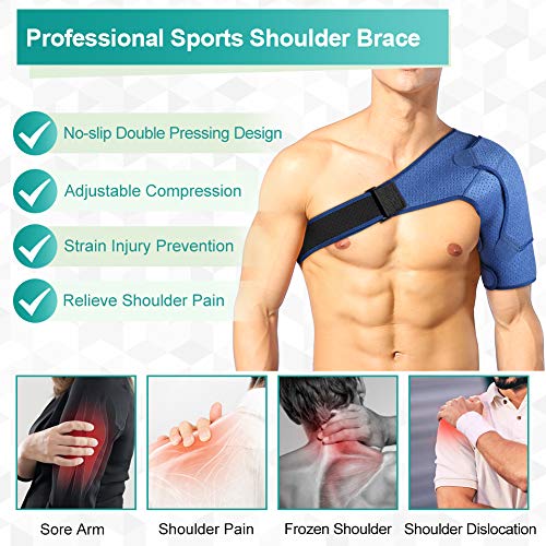 PINCOU Protector Hombro para Mujeres y Hombres, Hombro Apoyo de Neopreno Envoltura Soporte del Manguito Rotador para la Articulación de Dislocada, Tendinitis, Hombro Apoyo con Almohadilla Azul Oscuro