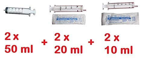 PintoMed Pack Jeringas Desechables Esteril (2 x 50ml - 3 Partes) + (2 x 20ml - 2 Partes) + (2 x 10ml - 2 Partes) - Luer Slip - Paquete de 6 unidades