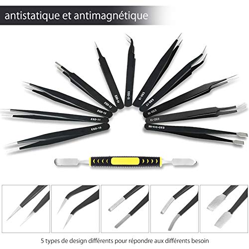 Pinzas de Precisión Kit 12pcs Anti-Estáticas de Acero Inoxidable Pinzas Electronica para Electrónica Trabajo de Laboratorio Maintenance Tools Ceja y Pelo