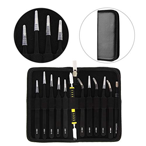 Pinzas de Precisión Kit 12pcs Anti-Estáticas de Acero Inoxidable Pinzas Electronica para Electrónica Trabajo de Laboratorio Maintenance Tools Ceja y Pelo