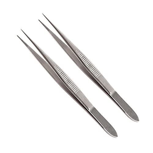 Pinzas Quirurgicas Enfermeria de Punta Fina Rectas 12 cm de Acero Inoxidable. Pack de 2