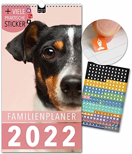 Planificador familiar 2021 – Perros | 5 columnas | Calendario de pared: 23 x 43 cm | Calendario familiar extras: 228 prácticas pegatinas, frutas y verduras, calendario anual hasta marzo de 2022