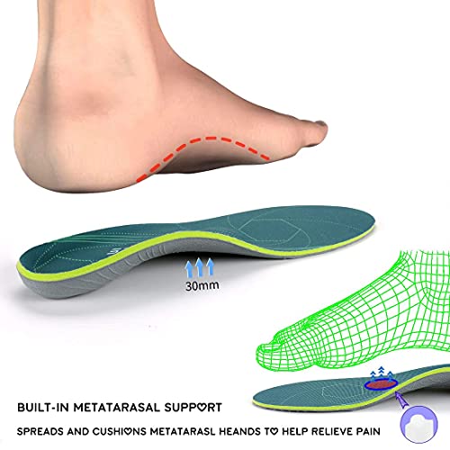 Plantilla de soporte del arco para la fascitis plantar, alivio del dolor del talón plano, absorción de impactos, plantilla cómoda antifatiga, verde (EU40-41(26cm), Verde)