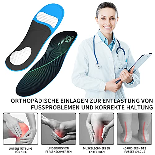 Plantillas Gel Hombre Trabajo, QBK Fascitis Plantar Mujer Plantillas con Soporte de Arco Alto, Almohadilla Metatarsal Adecuado para Caminar, Taloneras Espolon Calcaneo y Hernia Discal, XS