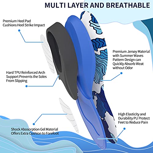 Plantillas Gel Mujer y Hombre Trabajo QBK Plantillas Metatarsalgia con Diseño Patrón Ondas Verano Soporte del Arco Plantilla Espolon Calcaneo para Pies Planos Fascitis Plantar y Alivio Dolor,S