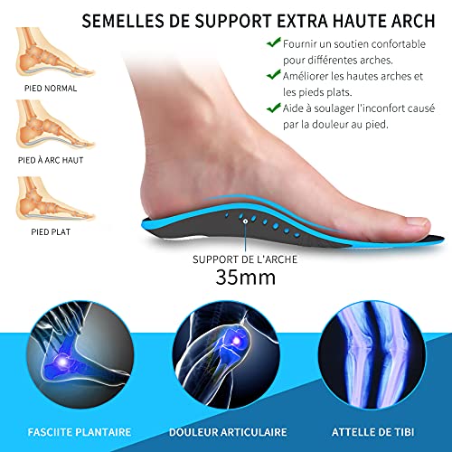 Plantillas Ortopedicas para Fascitis Plantar QBK Plantillas Hombre y Mujer con Soporte de Arco Alto Plantilla Gel Adecuado para Caminar de Pie Todo el Día Metatarsalgia y Espolon Calcaneo,L