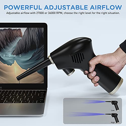 Plumero de Aire Comprimido, Carga Rápida USB, Potente 36000RPM, Soplador de Polvo Inalámbrico Recargable, Limpiador Eficiente para el Teclado, Sofá, Ventana, Aire Acondicionado